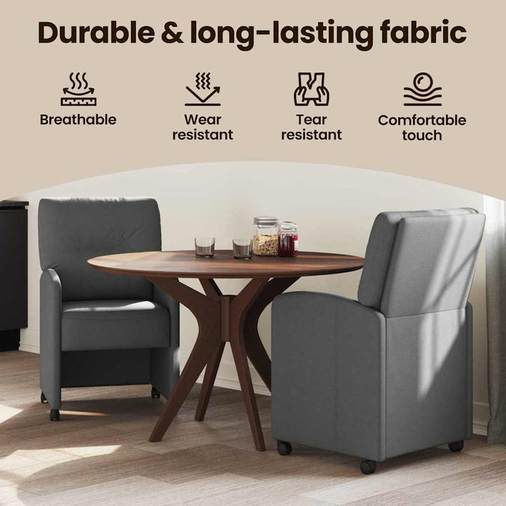Spisebordsstole med hjul 2 pcs Mørkegrå 57 x 67 x 95 cm Stof
