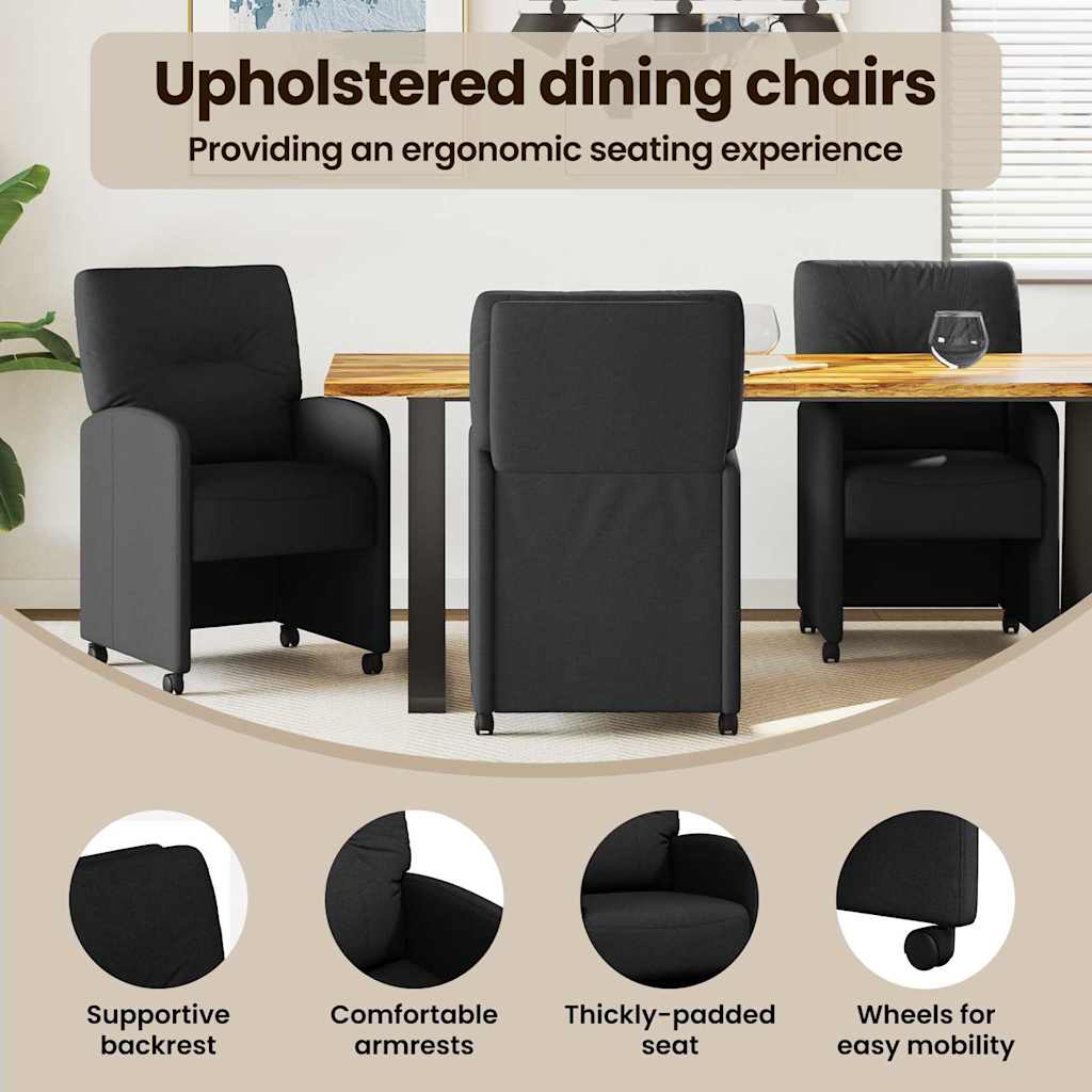 Spisebordsstole med hjul 2 pcs Sort 57 x 67 x 95 cm Stof