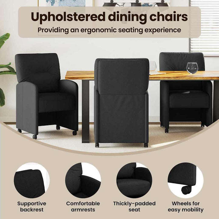 Spisebordsstole med hjul 2 pcs Sort 57 x 67 x 95 cm Stof