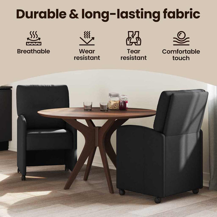 Spisebordsstole med hjul 2 pcs Sort 57 x 67 x 95 cm Stof