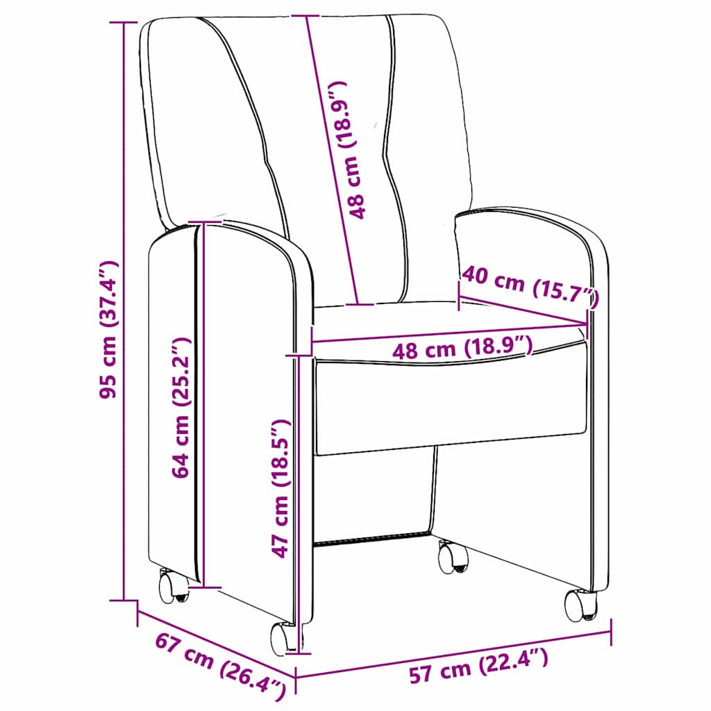 Spisebordsstole med hjul 2 stk. Stof Sort 57 x 67 x 95 cm