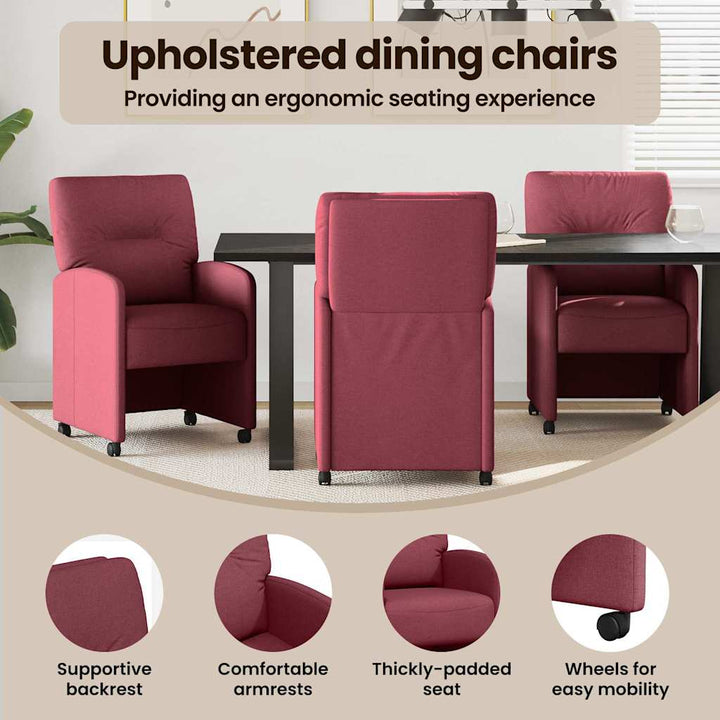 Spisebordsstole med hjul 2 pcs Vinrød 57 x 67 x 95 cm Stof