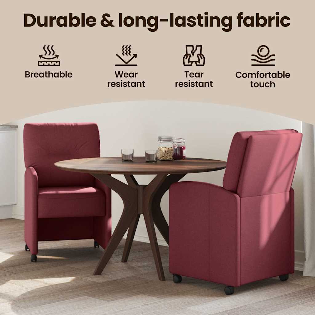 Spisebordsstole med hjul 2 pcs Vinrød 57 x 67 x 95 cm Stof