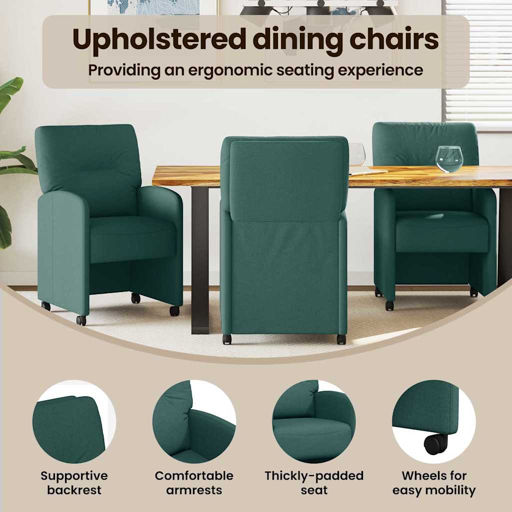 Spisebordsstole med hjul 2 pcs Mørkegrøn 57 x 67 x 95 cm Stof