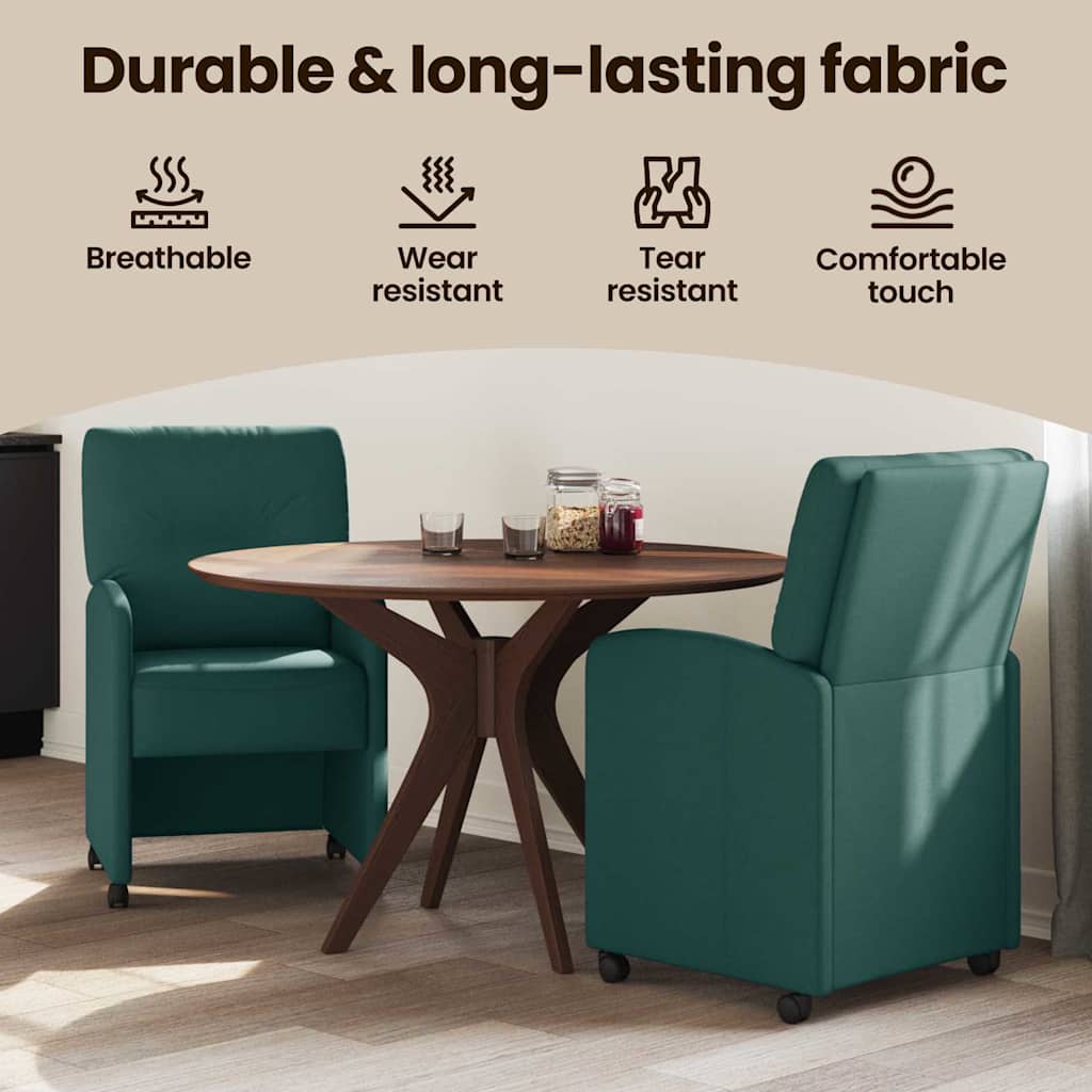 Spisebordsstole med hjul 2 pcs Mørkegrøn 57 x 67 x 95 cm Stof