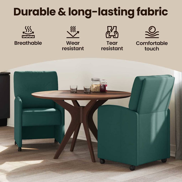 Spisebordsstole med hjul 2 pcs Mørkegrøn 57 x 67 x 95 cm Stof