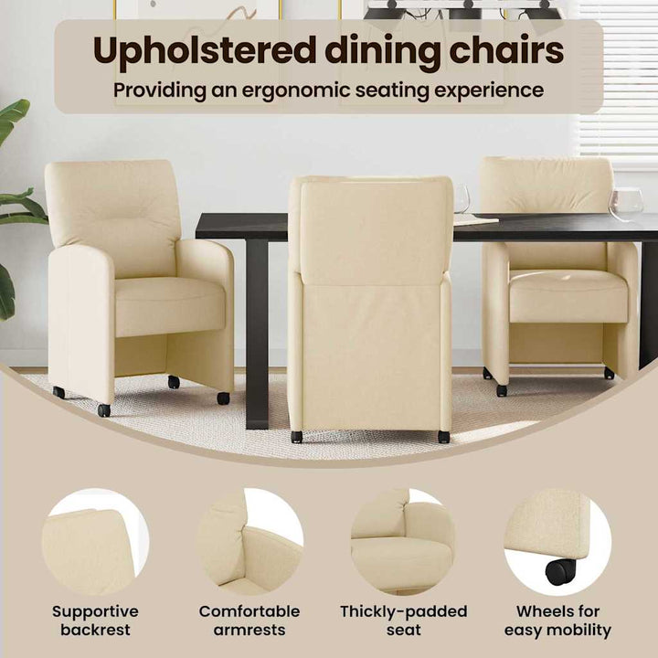 Spisebordsstole med hjul 2 pcs Creme 57 x 67 x 95 cm Stof