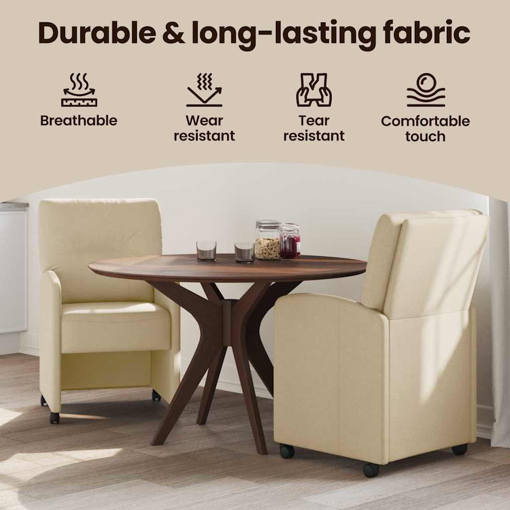 Spisebordsstole med hjul 2 pcs Creme 57 x 67 x 95 cm Stof