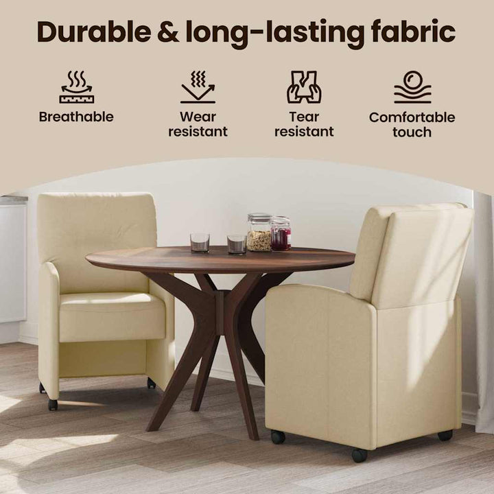 Spisebordsstole med hjul 2 pcs Creme 57 x 67 x 95 cm Stof