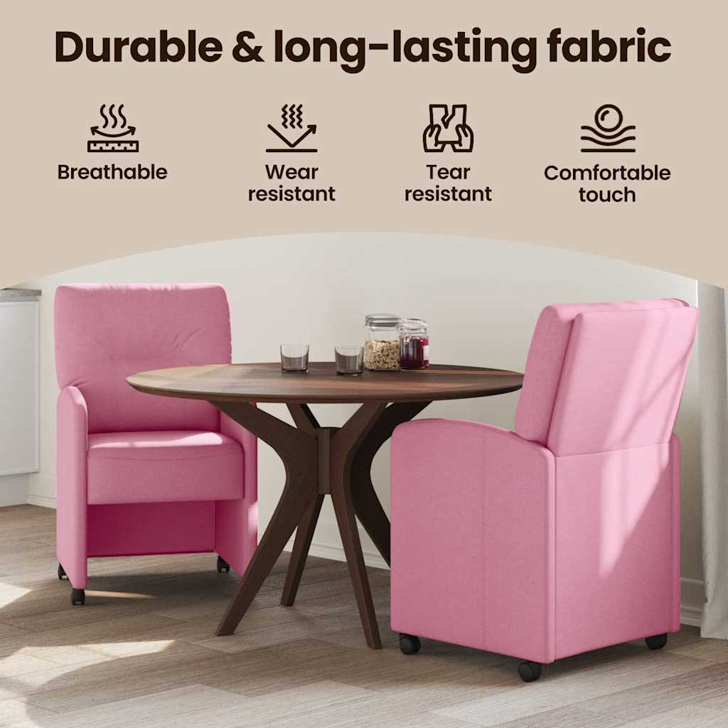 Spisebordsstole med hjul 2 pcs Lyserød 57 x 67 x 95 cm Stof