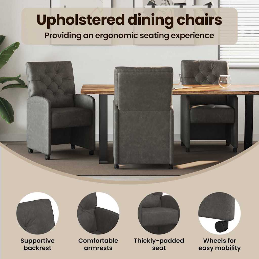 Spisebordsstole med hjul 2 pcs Sort 58 x 67 x 97 cm Kunstlæder