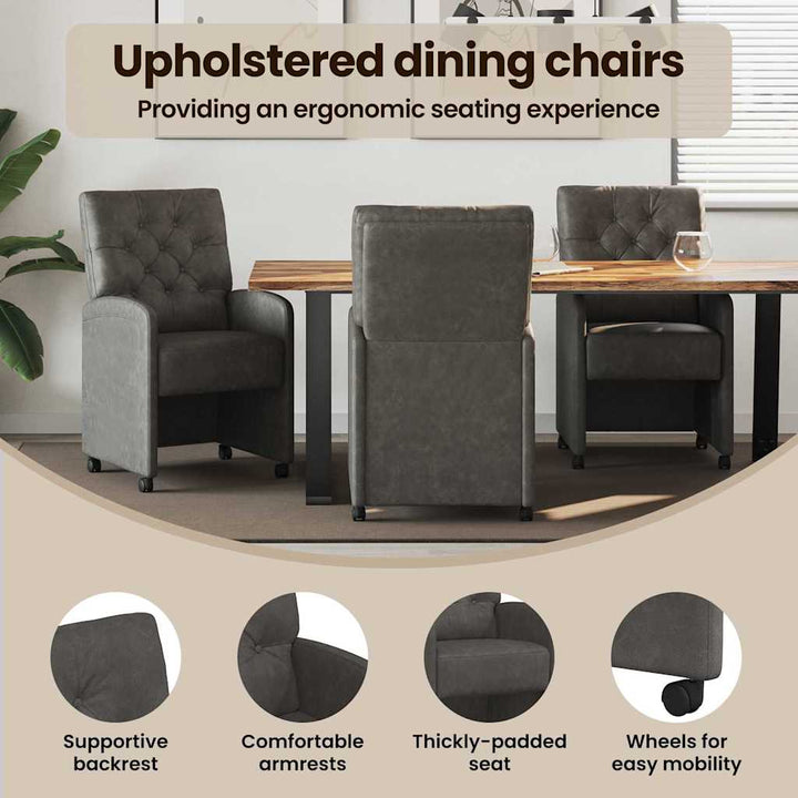 Spisebordsstole med hjul 2 pcs Sort 58 x 67 x 97 cm Kunstlæder