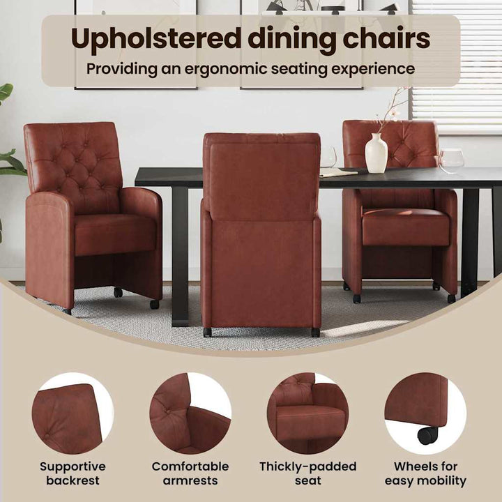 Spisebordsstole med hjul 2 pcs Skinnende brun 58 x 67 x 97 cm