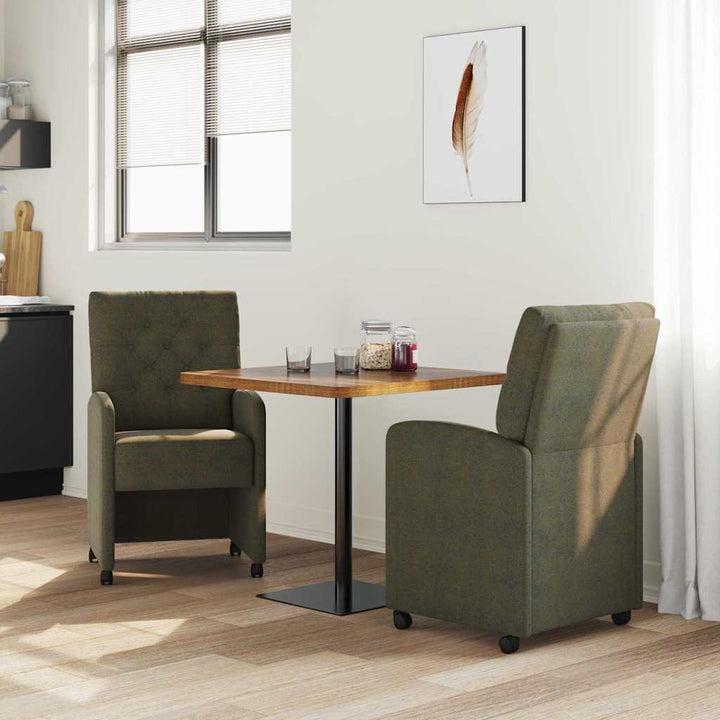 Spisebordsstole med hjul 2 stk. Faux Suede Læder Army grøn