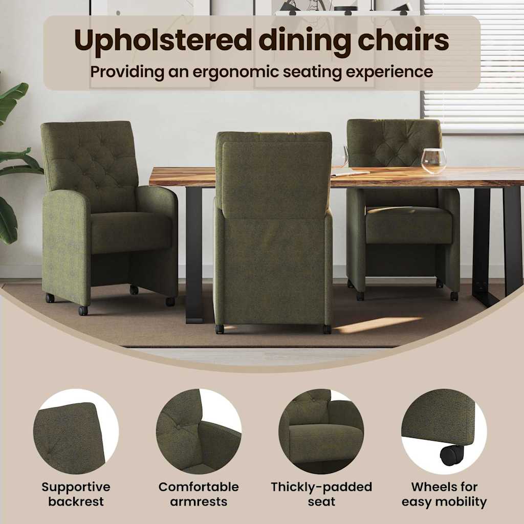 Spisebordsstole med hjul 2 pcs Army grøn 58 x 67 x 97 cm