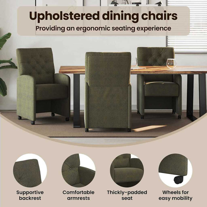 Spisebordsstole med hjul 2 pcs Army grøn 58 x 67 x 97 cm