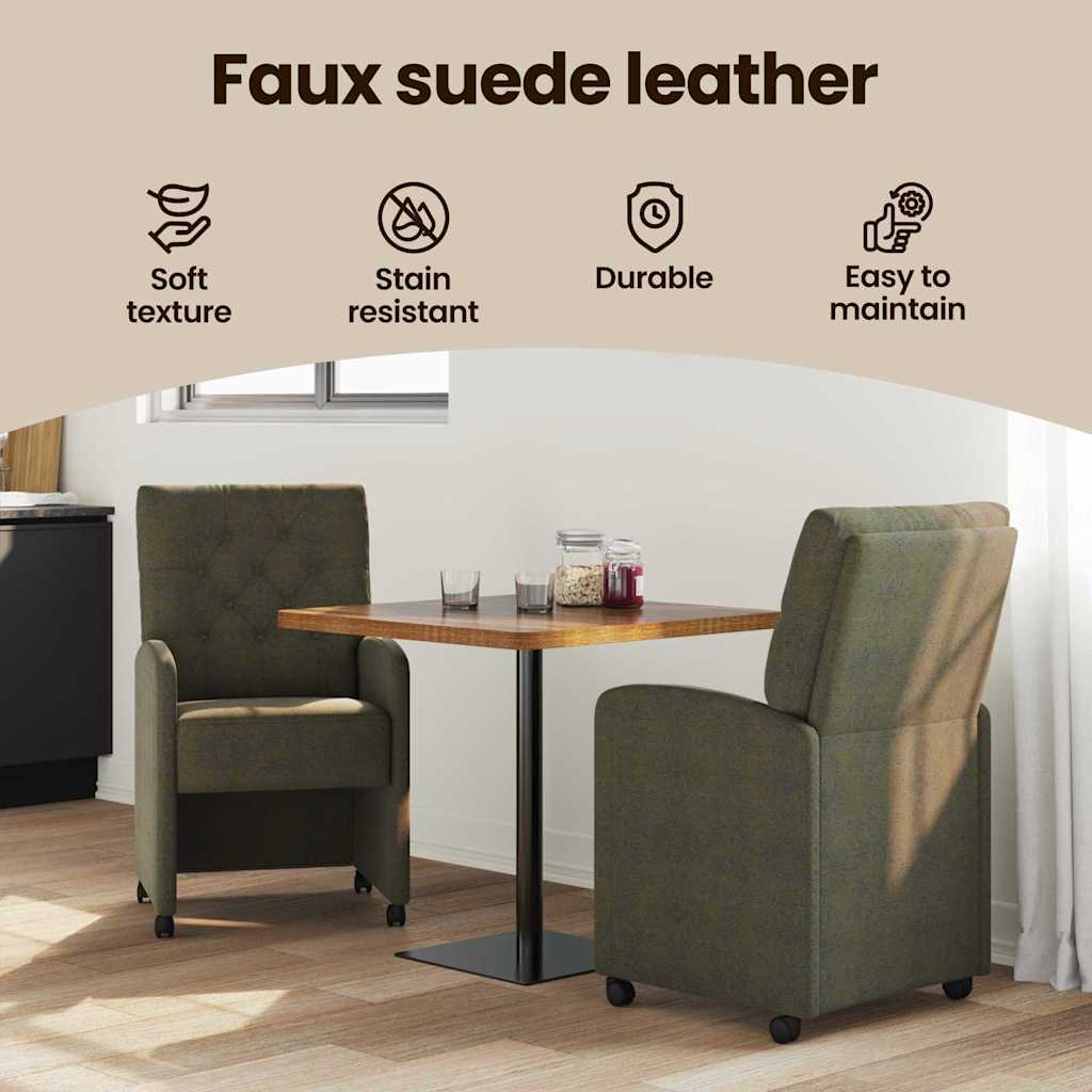 Spisebordsstole med hjul 2 pcs Army grøn 58 x 67 x 97 cm