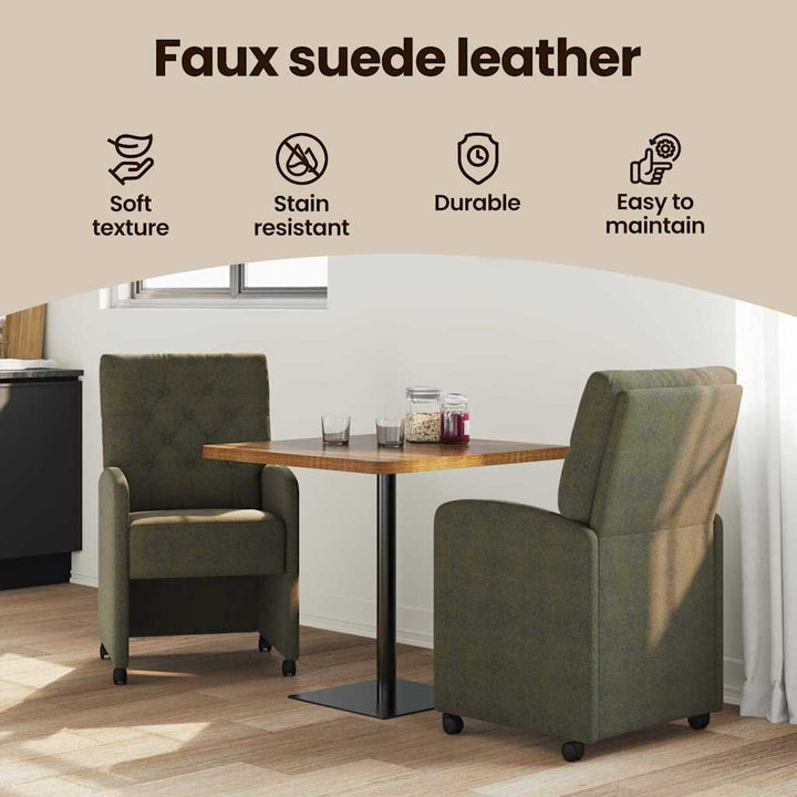 Spisebordsstole med hjul 2 pcs Army grøn 58 x 67 x 97 cm