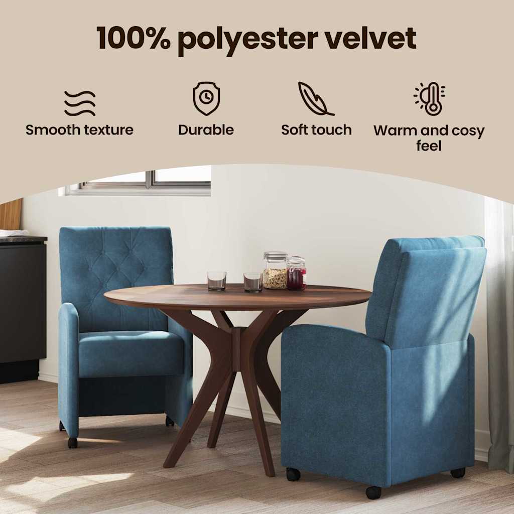 Spisebordsstole med hjul 2 pcs Blå 58 x 67 x 97 cm Fløjl