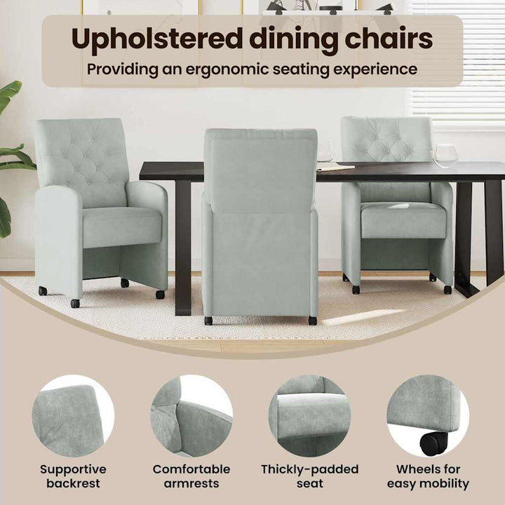 Spisebordsstole med hjul 2 pcs Lysegrå 58 x 67 x 97 cm Fløjl