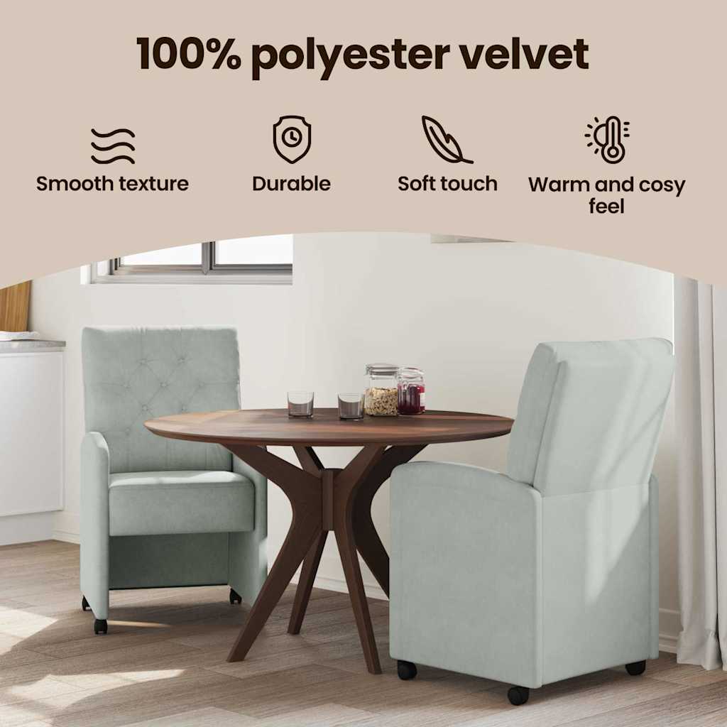 Spisebordsstole med hjul 2 pcs Lysegrå 58 x 67 x 97 cm Fløjl