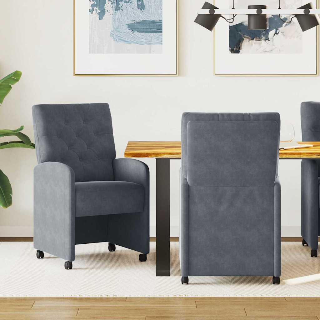 Spisebordsstole med hjul 2 pcs Mørkegrå 58 x 67 x 97 cm Fløjl