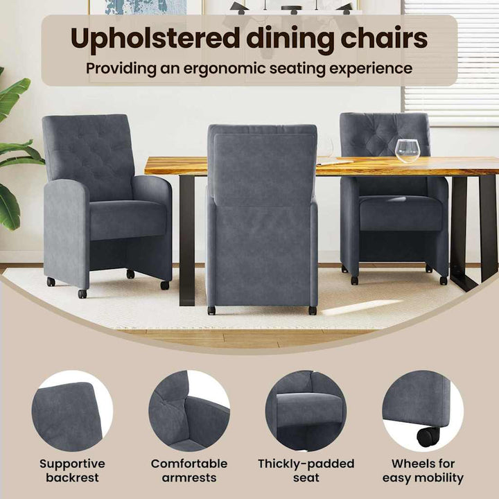 Spisebordsstole med hjul 2 pcs Mørkegrå 58 x 67 x 97 cm Fløjl
