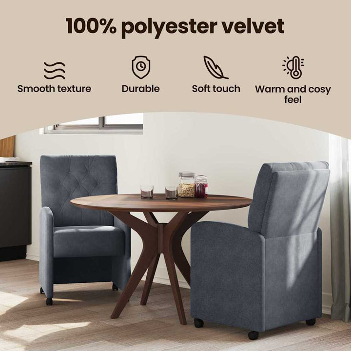 Spisebordsstole med hjul 2 pcs Mørkegrå 58 x 67 x 97 cm Fløjl
