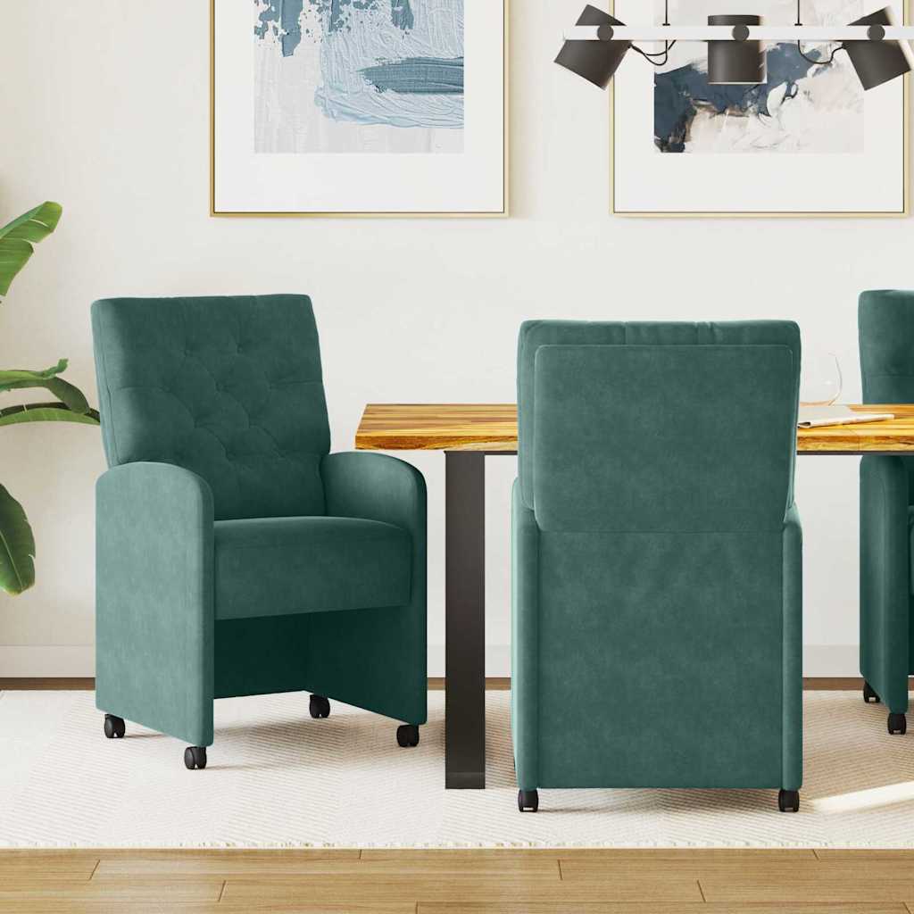 Spisebordsstole med hjul 2 pcs Mørkegrøn 58 x 67 x 97 cm Fløjl
