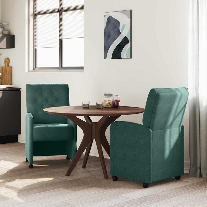 Spisebordsstole med hjul 2 pcs Mørkegrøn 58 x 67 x 97 cm Fløjl