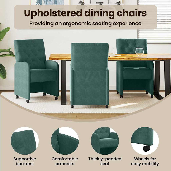 Spisebordsstole med hjul 2 pcs Mørkegrøn 58 x 67 x 97 cm Fløjl