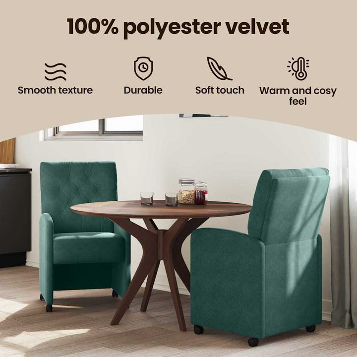 Spisebordsstole med hjul 2 pcs Mørkegrøn 58 x 67 x 97 cm Fløjl