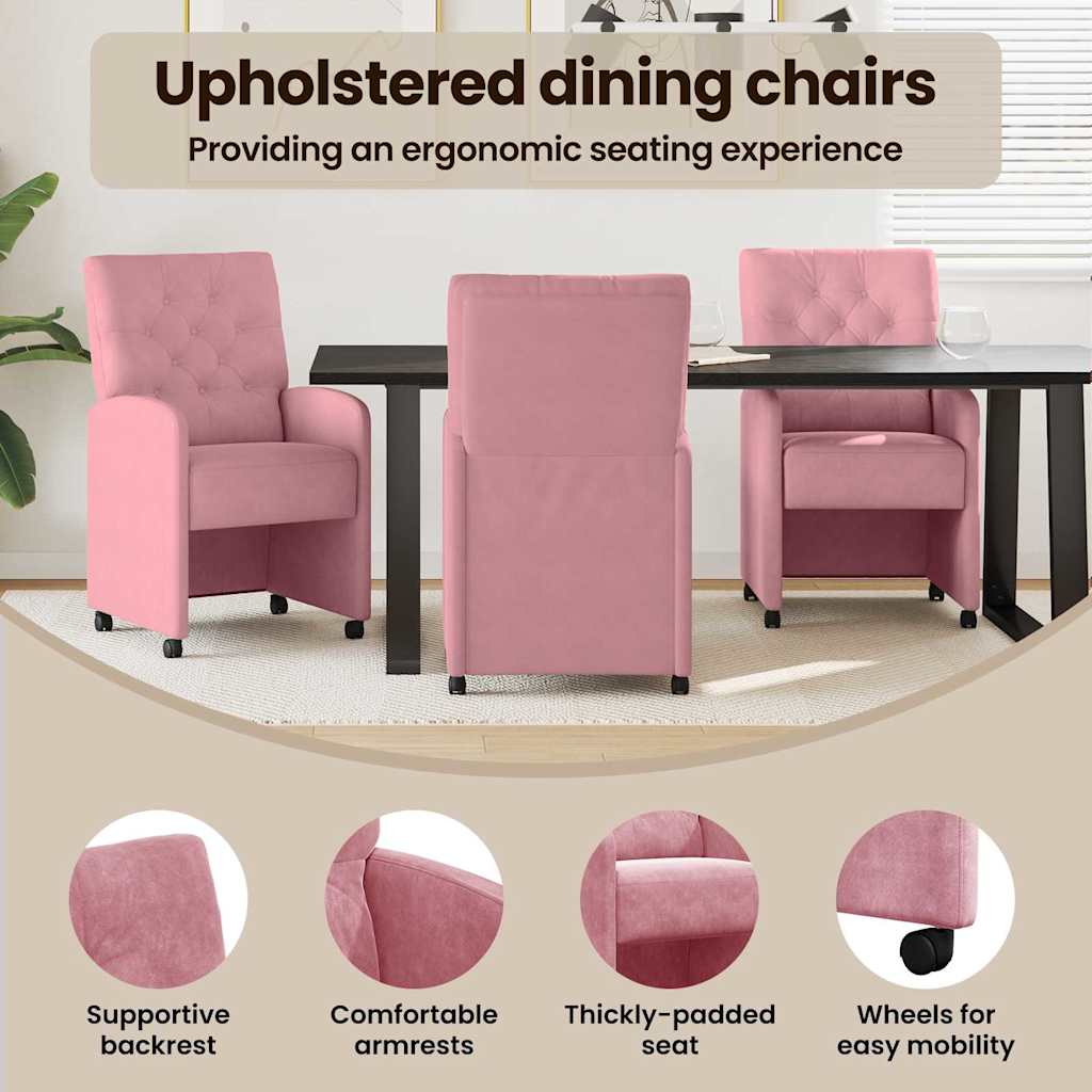 Spisebordsstole med hjul 2 pcs Lyserød 58 x 67 x 97 cm Fløjl