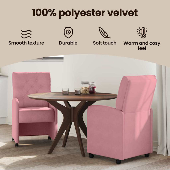 Spisebordsstole med hjul 2 pcs Lyserød 58 x 67 x 97 cm Fløjl