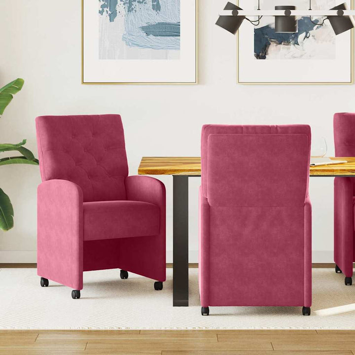 Spisebordsstole med hjul 2 pcs Vinrød 58 x 67 x 97 cm Fløjl