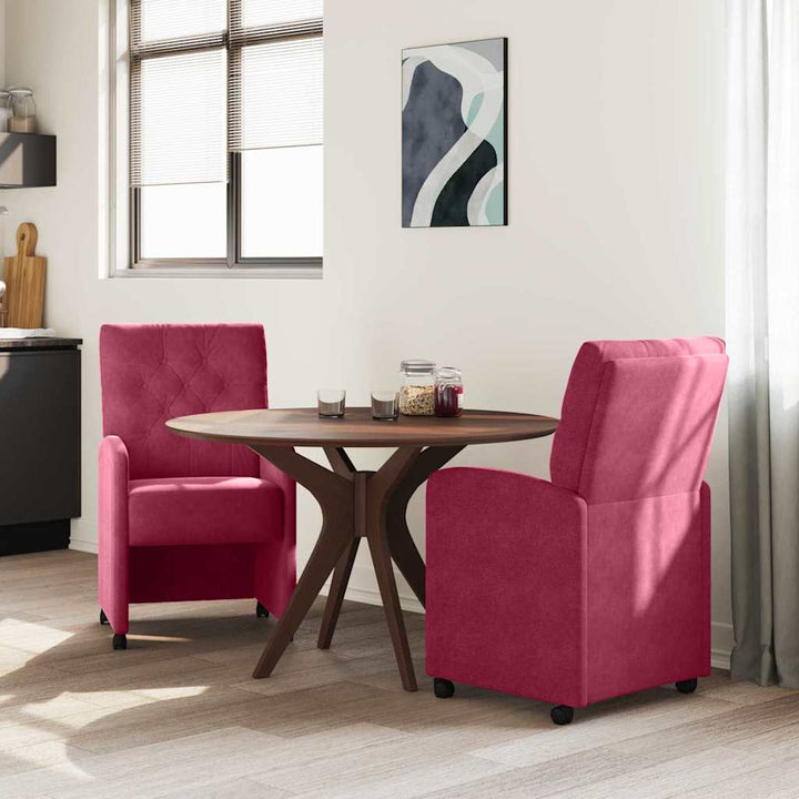 Spisebordsstole med hjul 2 pcs Vinrød 58 x 67 x 97 cm Fløjl