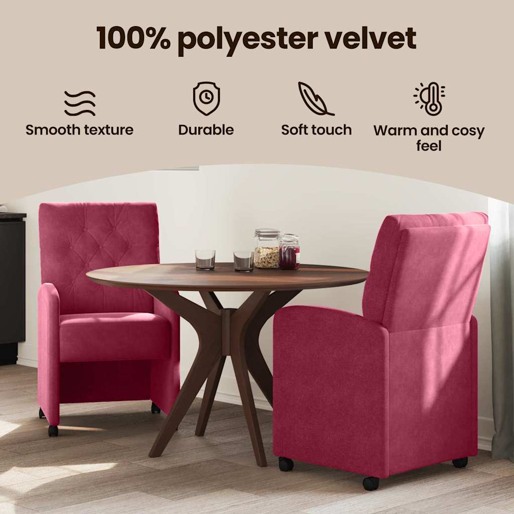 Spisebordsstole med hjul 2 pcs Vinrød 58 x 67 x 97 cm Fløjl