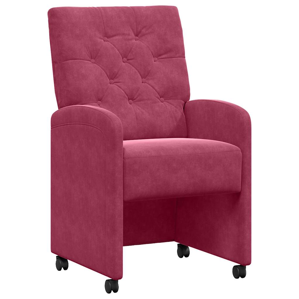 Spisebordsstole med hjul 2 pcs Vinrød 58 x 67 x 97 cm Fløjl