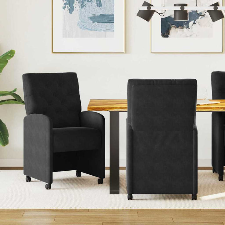 Spisebordsstole med hjul 2 stk. Fløjl Sort 58 x 67 x 97 cm