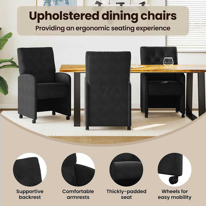 Spisebordsstole med hjul 2 pcs Sort 58 x 67 x 97 cm Fløjl