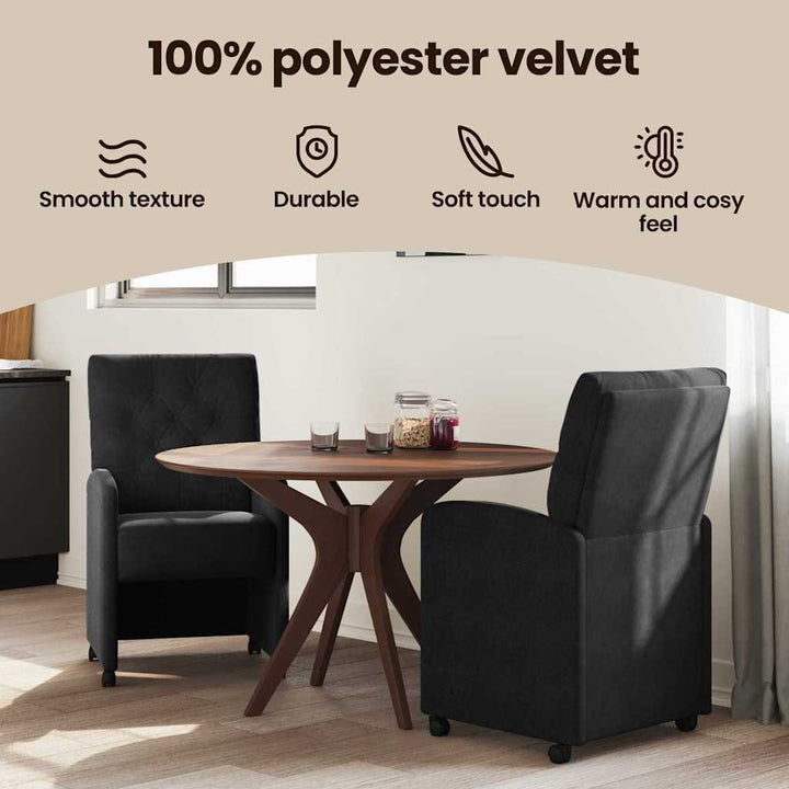 Spisebordsstole med hjul 2 pcs Sort 58 x 67 x 97 cm Fløjl