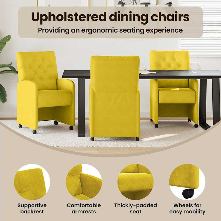 Spisebordsstole med hjul 2 pcs Gul 58 x 67 x 97 cm Fløjl