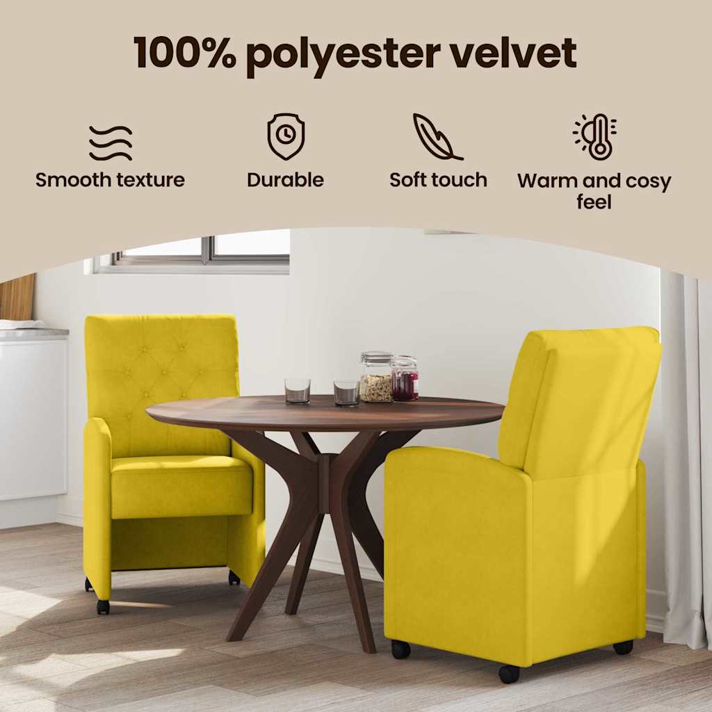 Spisebordsstole med hjul 2 pcs Gul 58 x 67 x 97 cm Fløjl