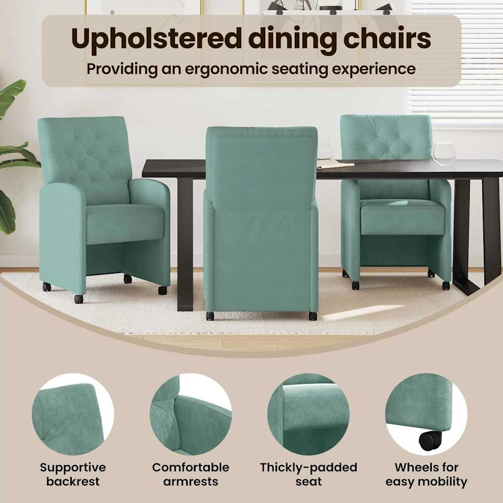 Spisebordsstole med hjul 2 pcs havgrøn 58 x 67 x 97 cm Fløjl