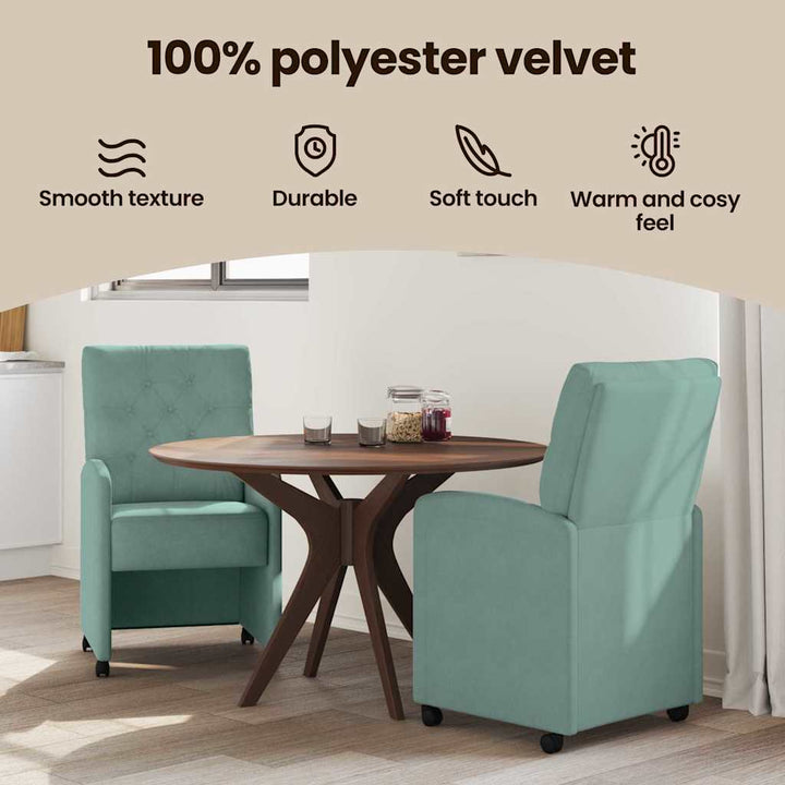 Spisebordsstole med hjul 2 pcs havgrøn 58 x 67 x 97 cm Fløjl