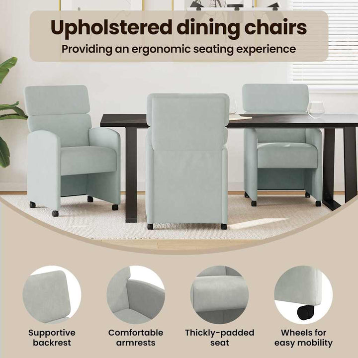 Spisebordsstole med hjul 2 pcs Lysegrå 58 x 65 x 98 cm Fløjl