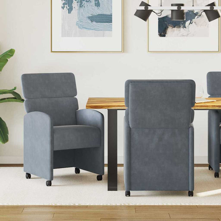 Spisebordsstole med hjul 2 pcs Mørkegrå 58 x 65 x 98 cm Fløjl