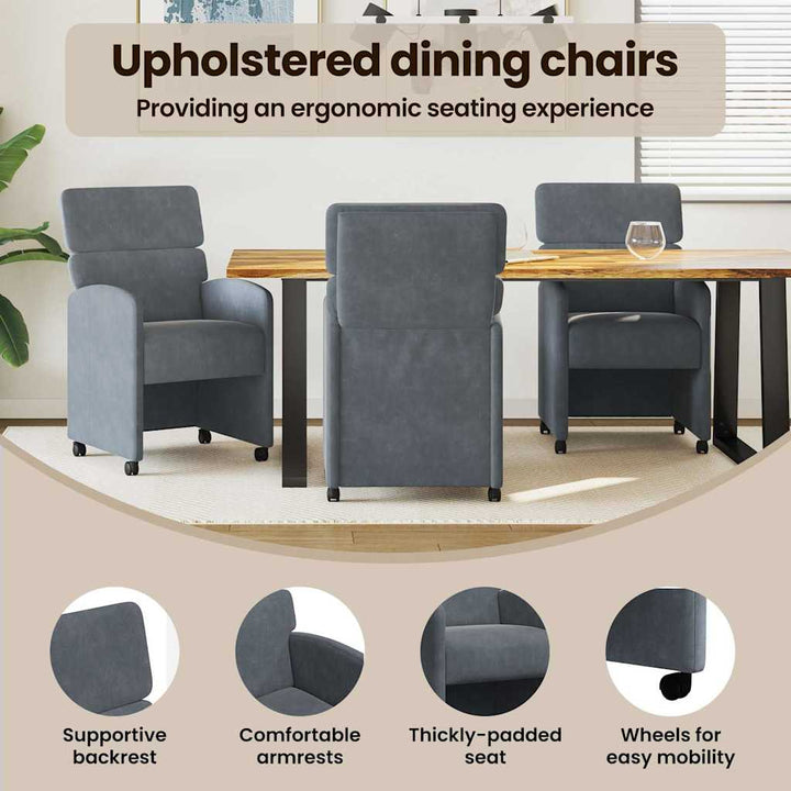 Spisebordsstole med hjul 2 pcs Mørkegrå 58 x 65 x 98 cm Fløjl