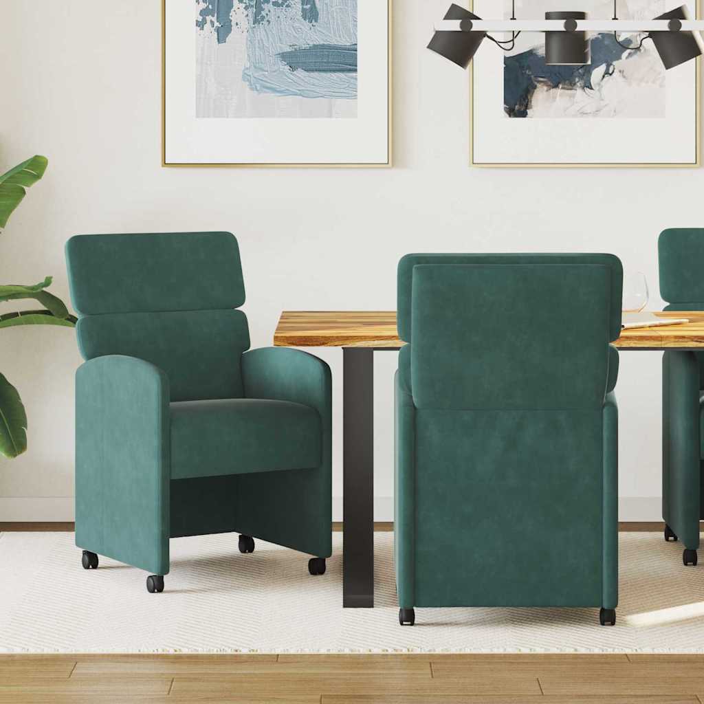 Spisebordsstole med hjul 2 pcs Mørkegrøn 58 x 65 x 98 cm Fløjl
