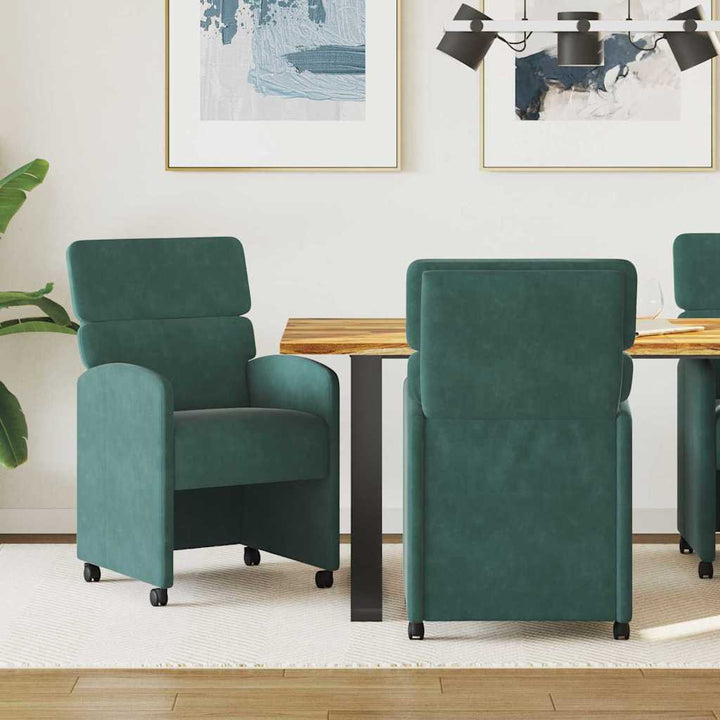 Spisebordsstole med hjul 2 pcs Mørkegrøn 58 x 65 x 98 cm Fløjl